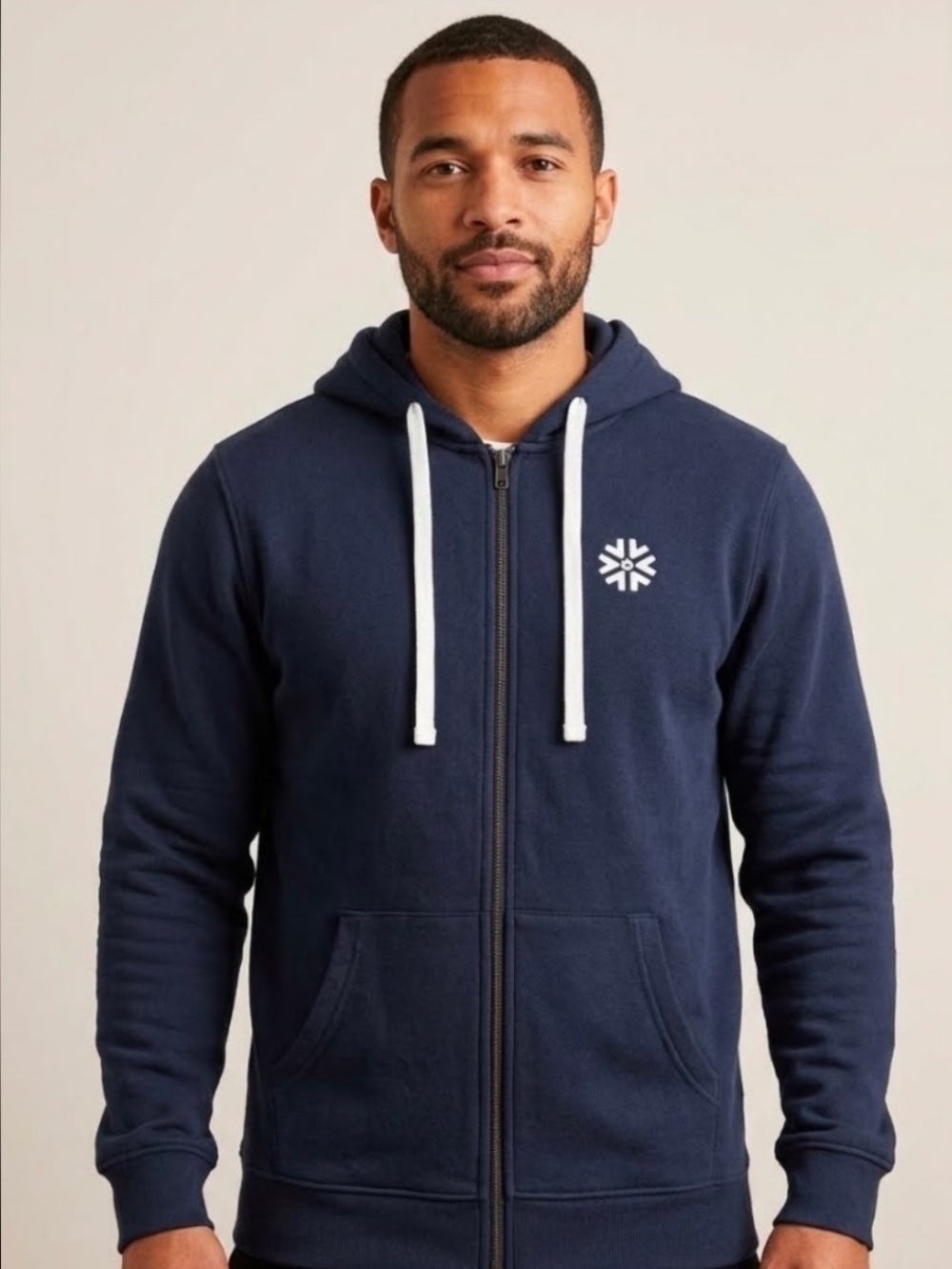 Men's Navy Zip-Up Hoodie Jacket with White Logo